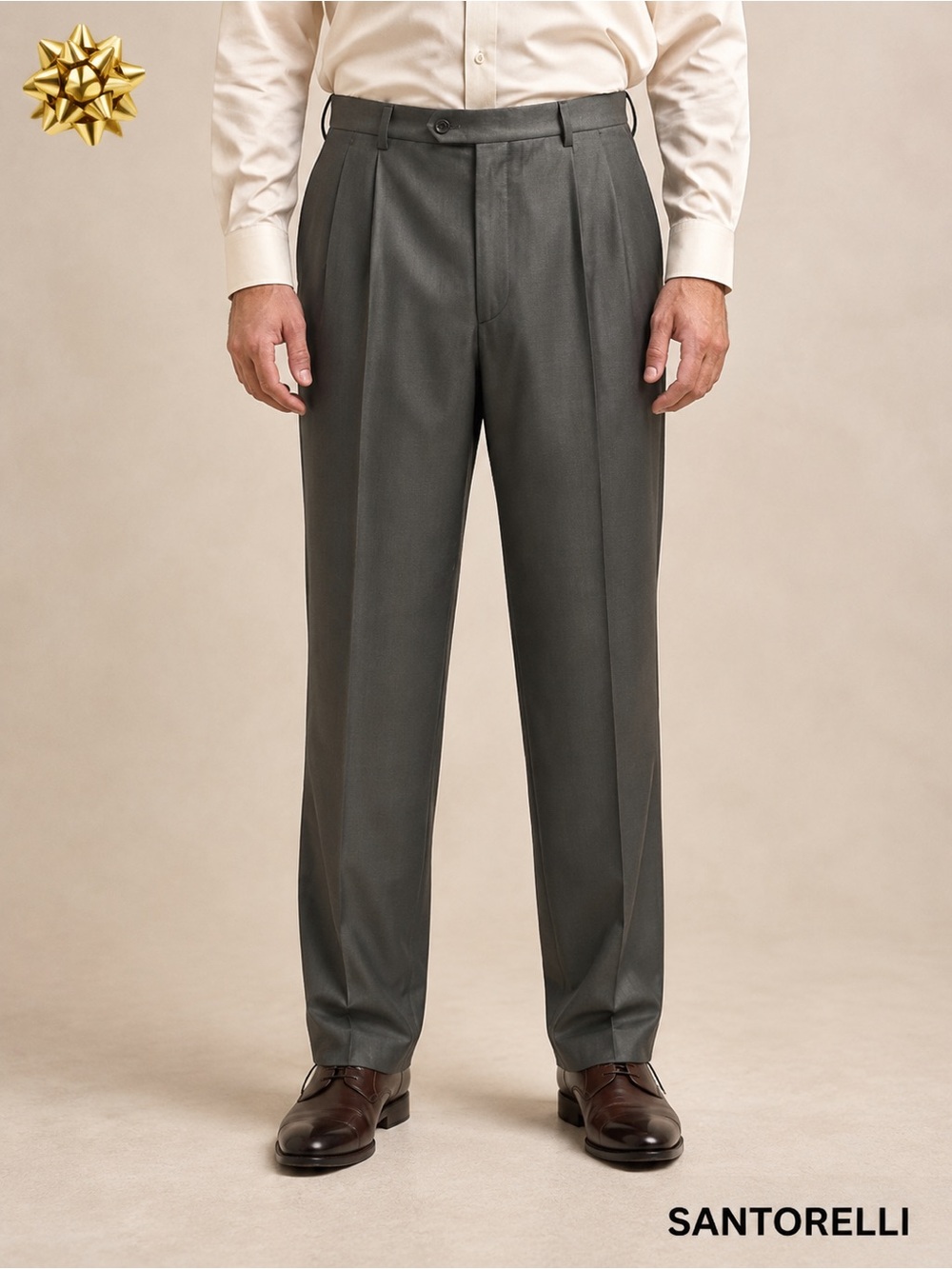 SANTORELLI Romeo Men’s 38 Dark Olive Green 100% Virgin Wool Dress Pants Italy